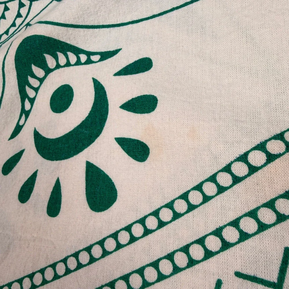 Vtg Mandala Tapestry Green White Cotton Wall Hanging Bedspread 85x90